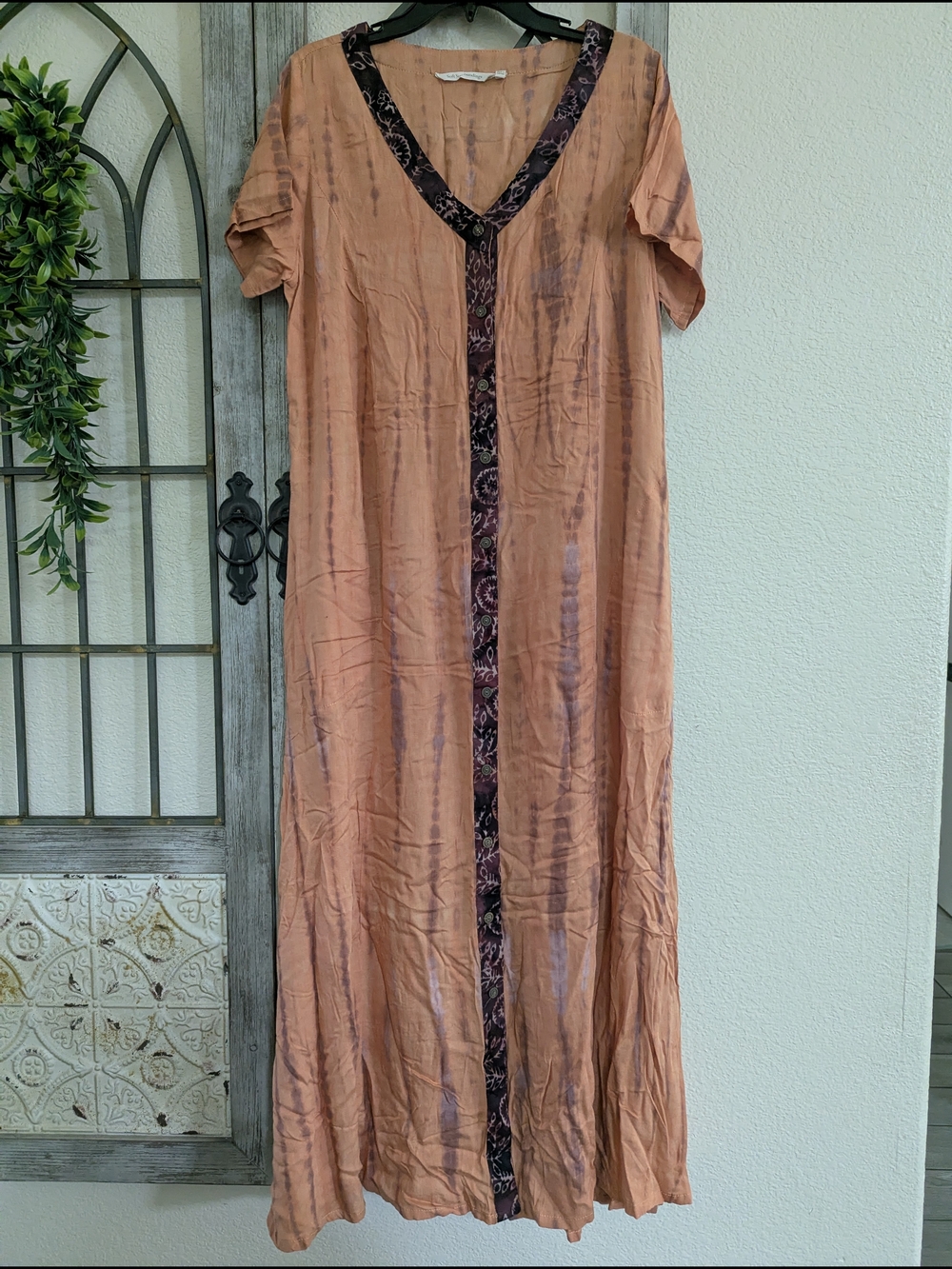 Soft Surroundings Rayon Tiedye Maxi Dress with Trim Sz Large